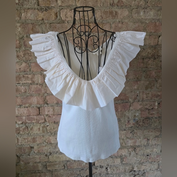 🕊 Maeve by Anthropologie Cream Ruffled Blouse - Picture 4 of 11
